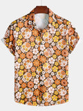Chemise Homme à Imprimé Sugar Skull et Marguerites Style Vacances Manches Courtes