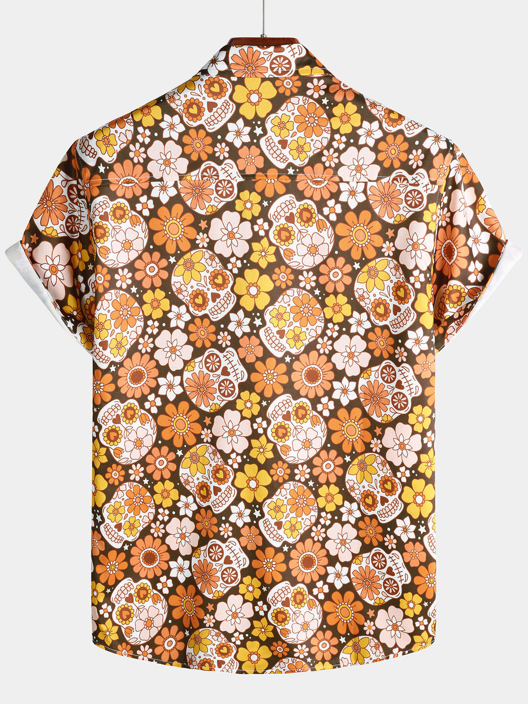 Chemise Homme à Imprimé Sugar Skull et Marguerites Style Vacances Manches Courtes