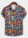 Chemise Homme à Motif Sugar Skull Style Punk Rock Vacances Plage Manches Courtes
