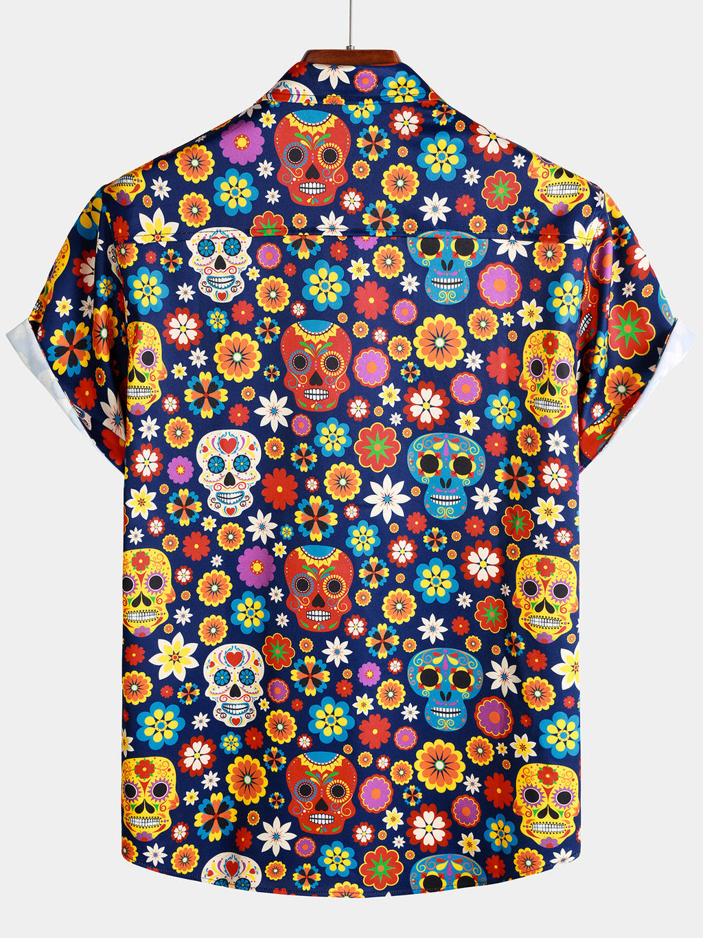Chemise Homme à Motif Sugar Skull Style Punk Rock Vacances Plage Manches Courtes