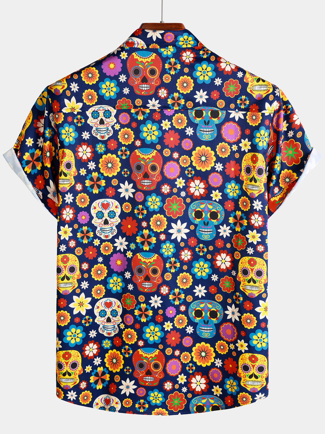Chemise Homme à Motif Sugar Skull Style Punk Rock Vacances Plage Manches Courtes