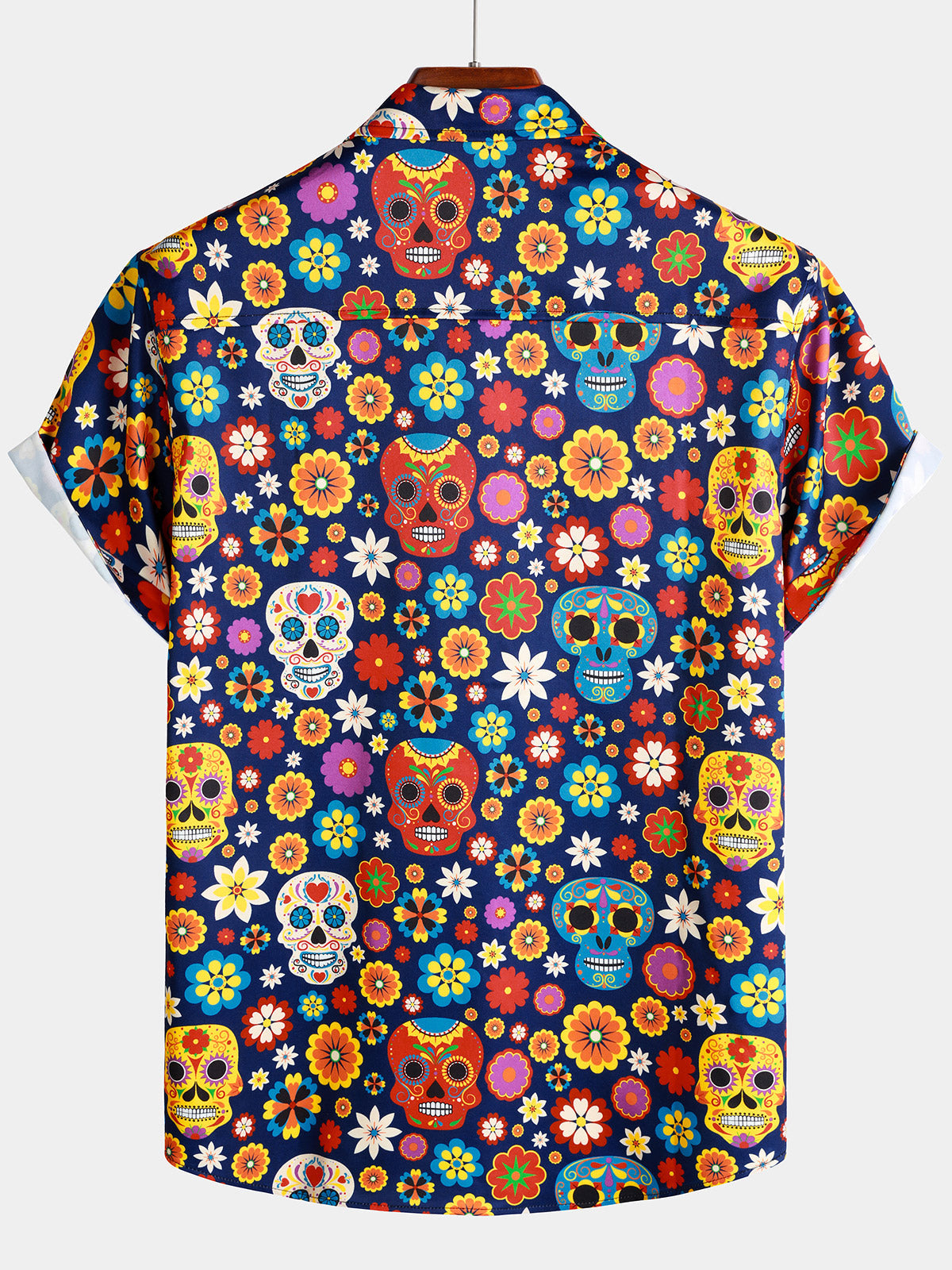Chemise Homme à Motif Sugar Skull Style Punk Rock Vacances Plage Manches Courtes
