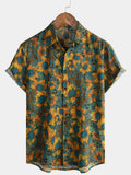 Chemise d'été à manches courtes en coton respirant rétro tournesol pour hommes