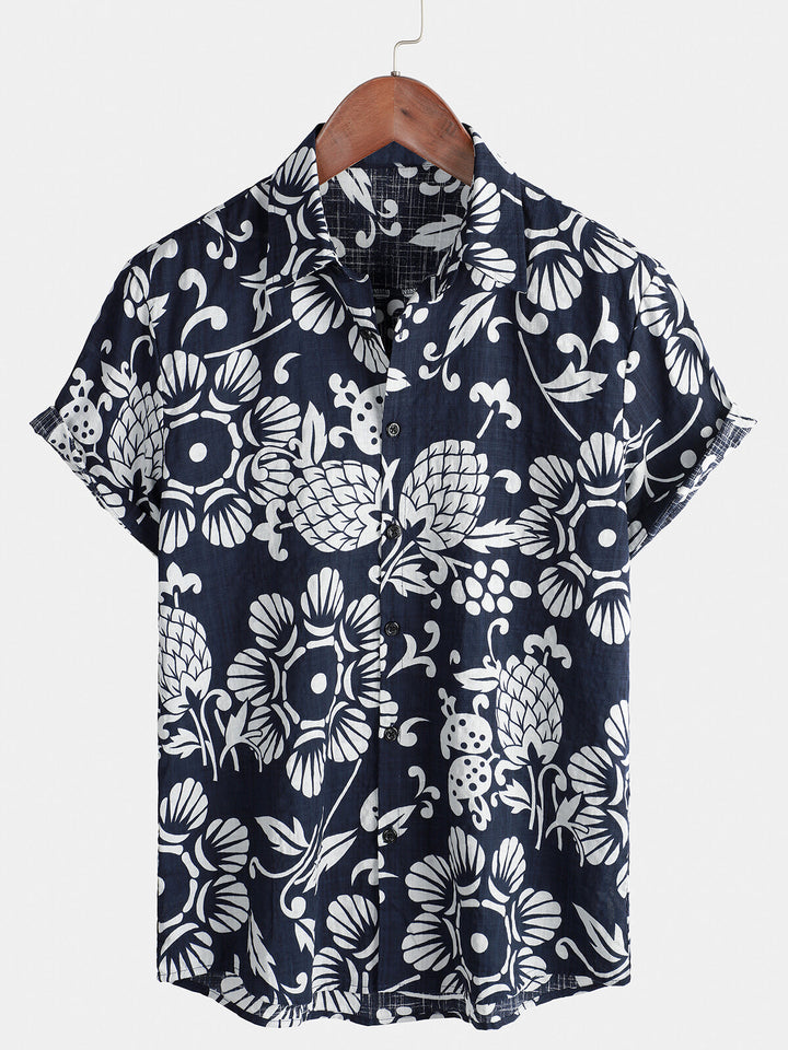 Chemise à manches courtes boutonnée en coton floral d&