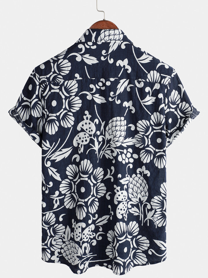 Chemise à manches courtes boutonnée en coton floral d&