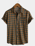 Chemise Homme Carreaux Vintage avec Poche Manches Courtes