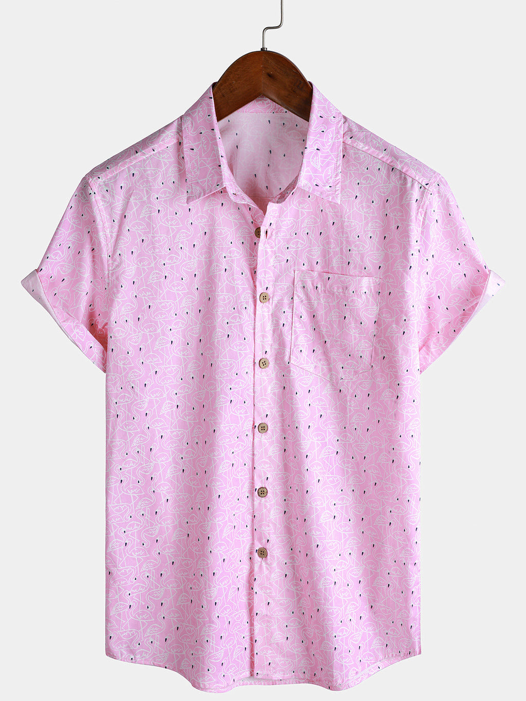 Chemise Homme Flamant Rose Plage Manches Courtes
