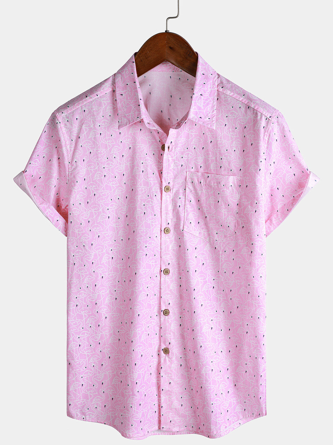 Chemise Homme Flamant Rose Plage Manches Courtes