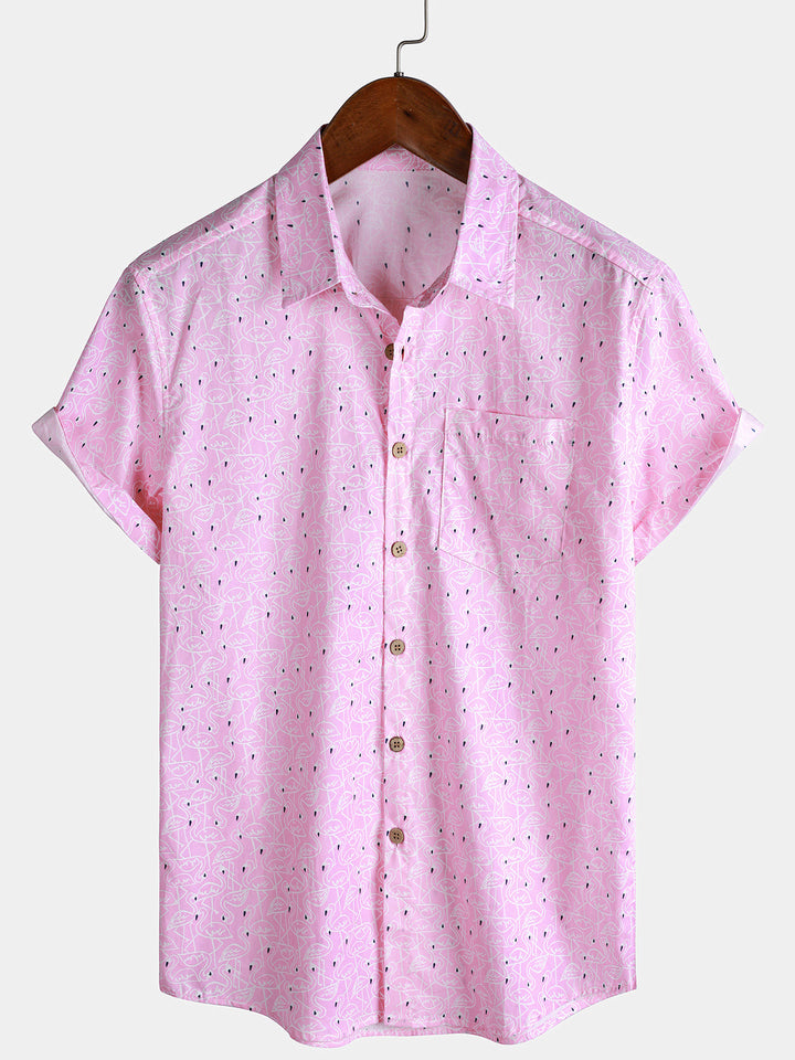 Chemise Homme Flamant Rose Plage Manches Courtes