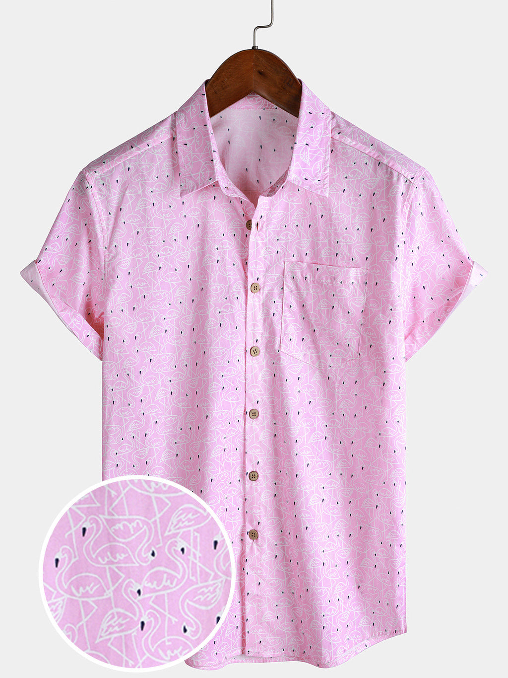 Chemise Homme Flamant Rose Plage Manches Courtes