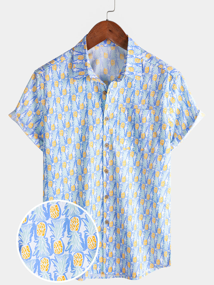 Chemise Homme Ananas Plage Manches Courtes