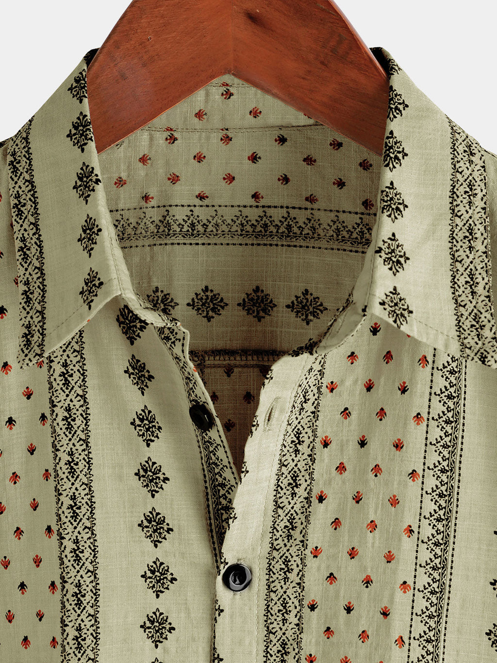Chemise à manches courtes vintage pour hommes, rétro, kaki, imprimé rayé, boutonnée, années 70