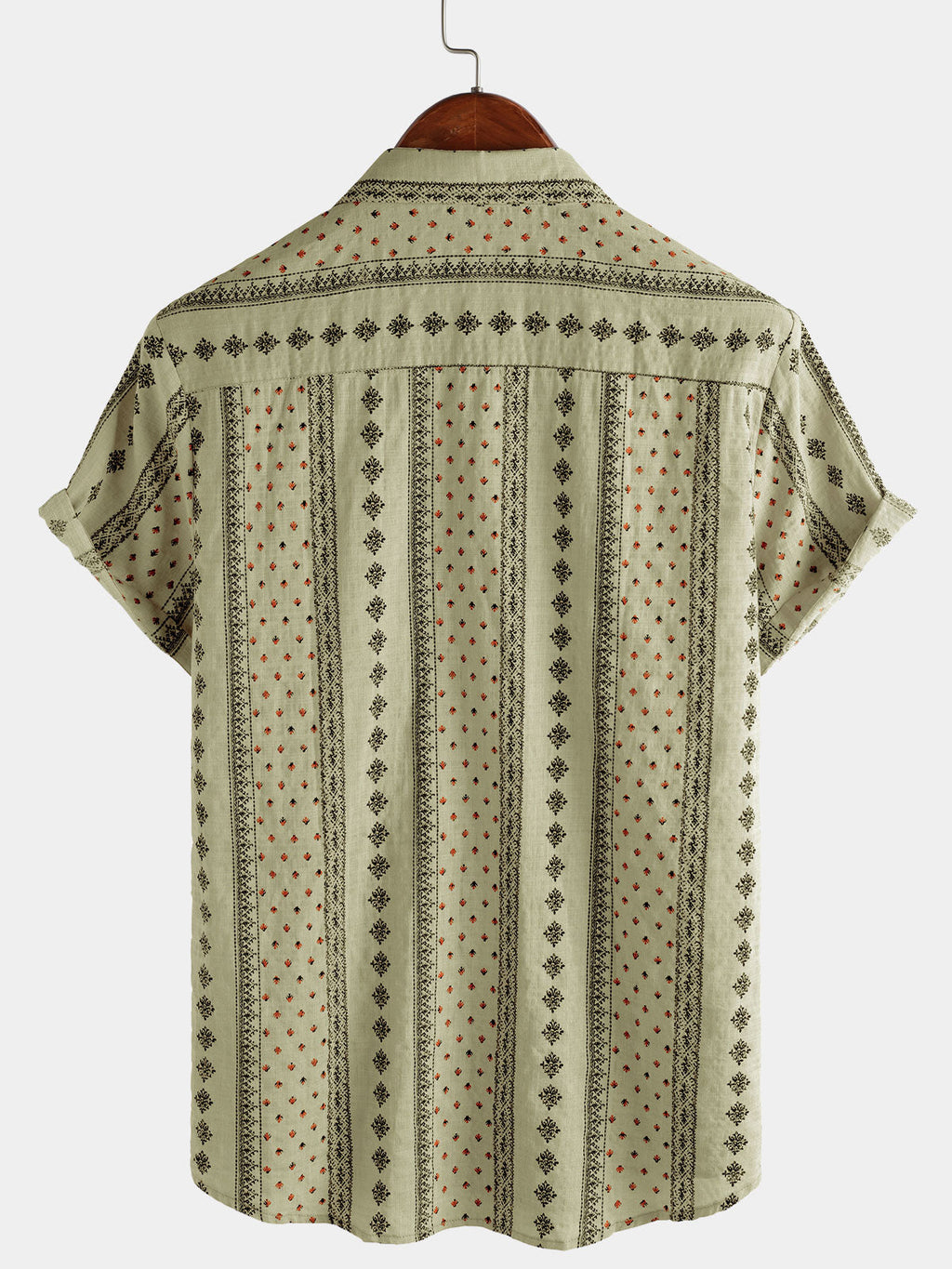 Chemise à manches courtes vintage pour hommes, rétro, kaki, imprimé rayé, boutonnée, années 70