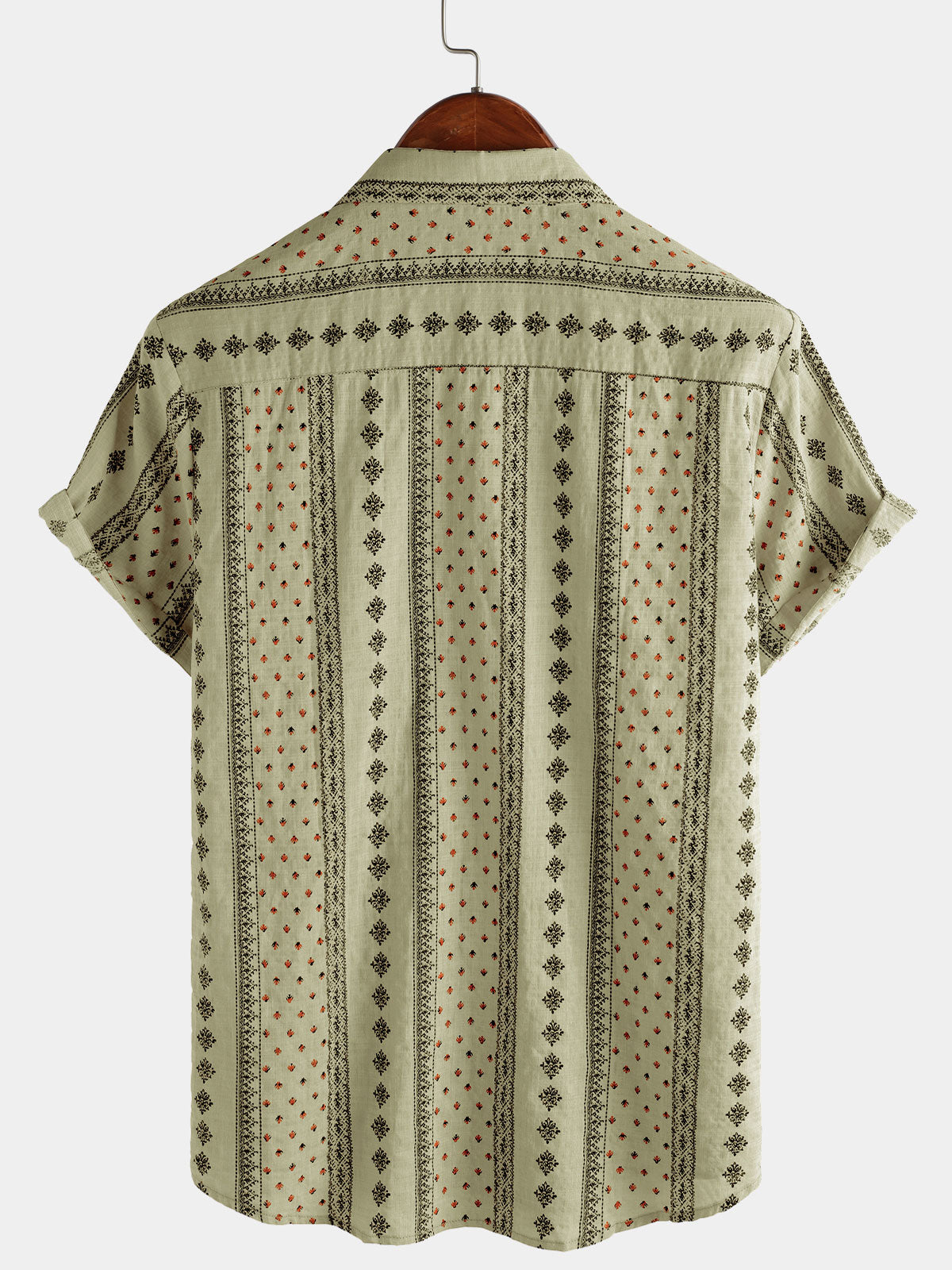 Chemise à manches courtes vintage pour hommes, rétro, kaki, imprimé rayé, boutonnée, années 70