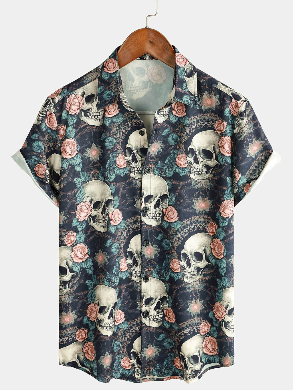 Chemise d'été à manches courtes pour homme avec crâne punk rock