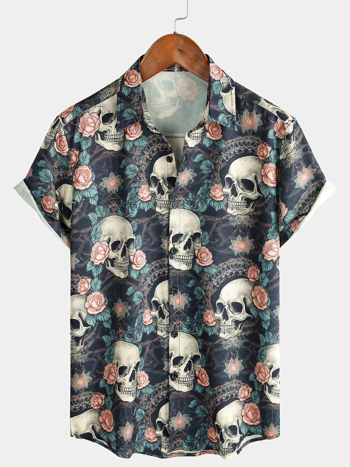 Chemise d'été à manches courtes pour homme avec crâne punk rock