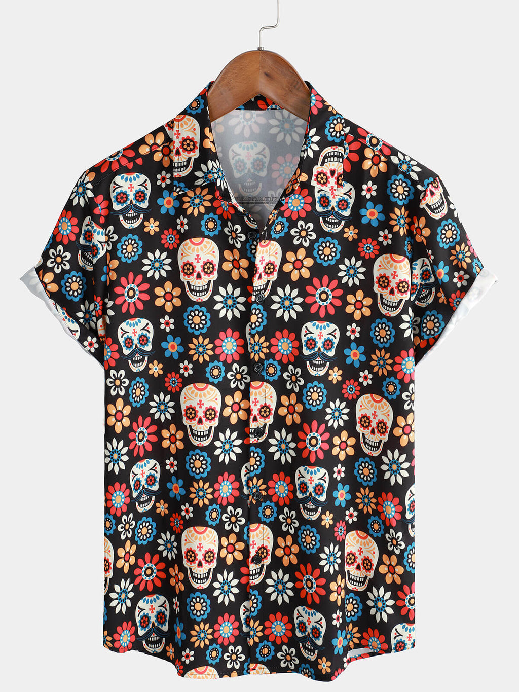 Chemise d'Été à Manches Courtes pour Homme avec Crâne de Sucre Punk Rock