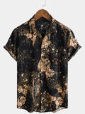 Chemise boutonnée à manches courtes pour homme avec imprimé végétal rétro