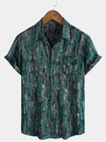 Chemise à manches courtes et poche à imprimé abstrait rétro pour homme