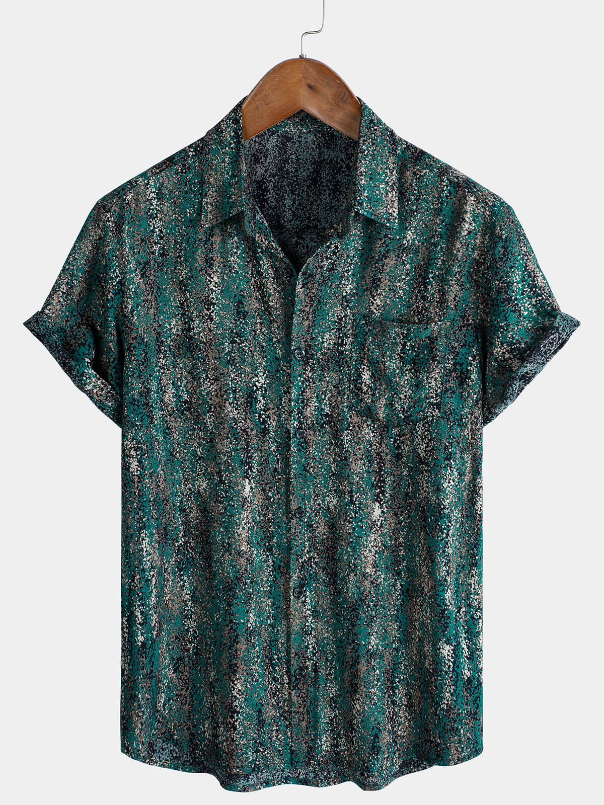 Chemise à manches courtes et poche à imprimé abstrait rétro pour homme