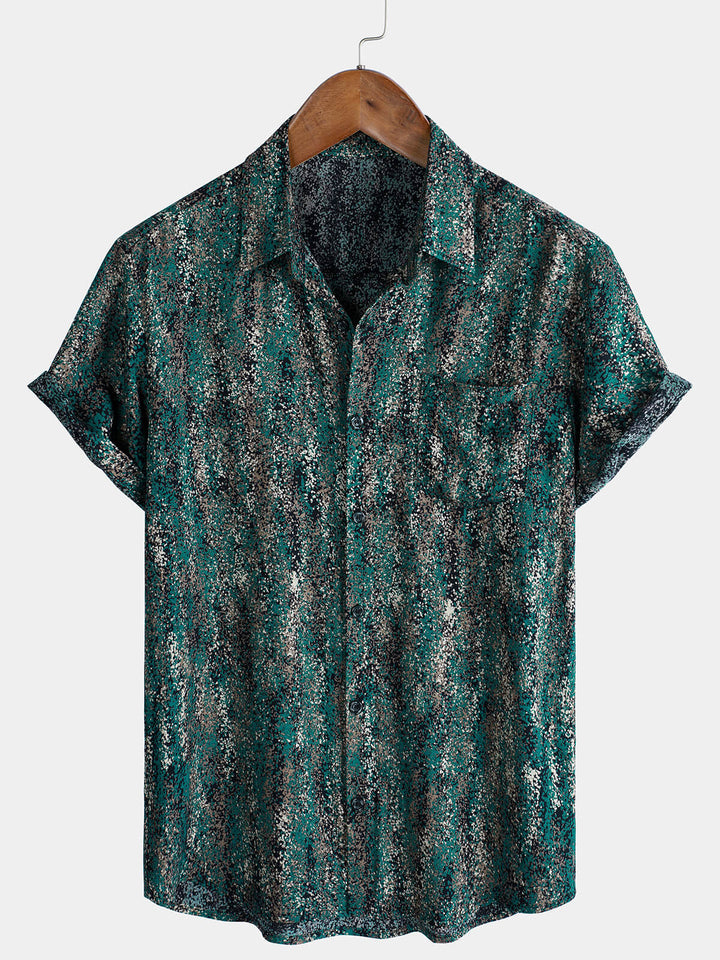 Chemise à manches courtes et poche à imprimé abstrait rétro pour homme