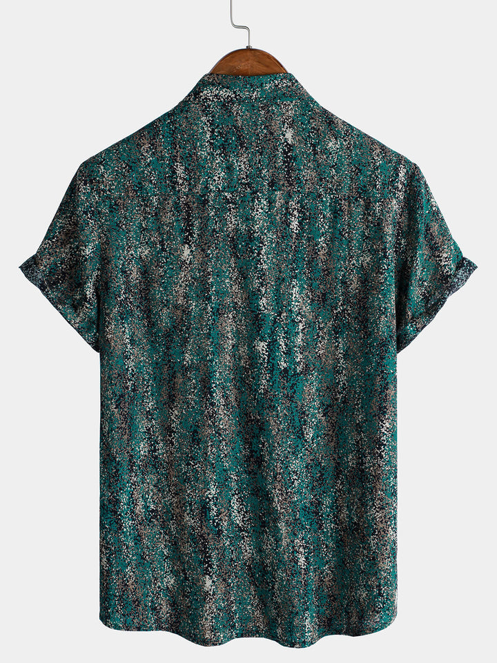 Chemise à manches courtes et poche à imprimé abstrait rétro pour homme