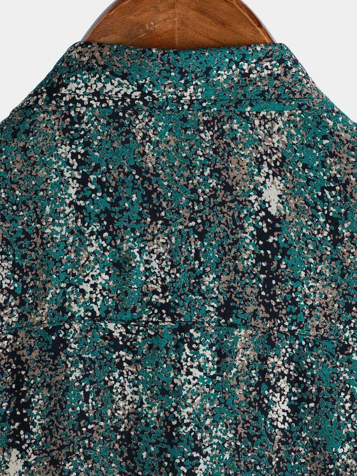 Chemise à manches courtes et poche à imprimé abstrait rétro pour homme