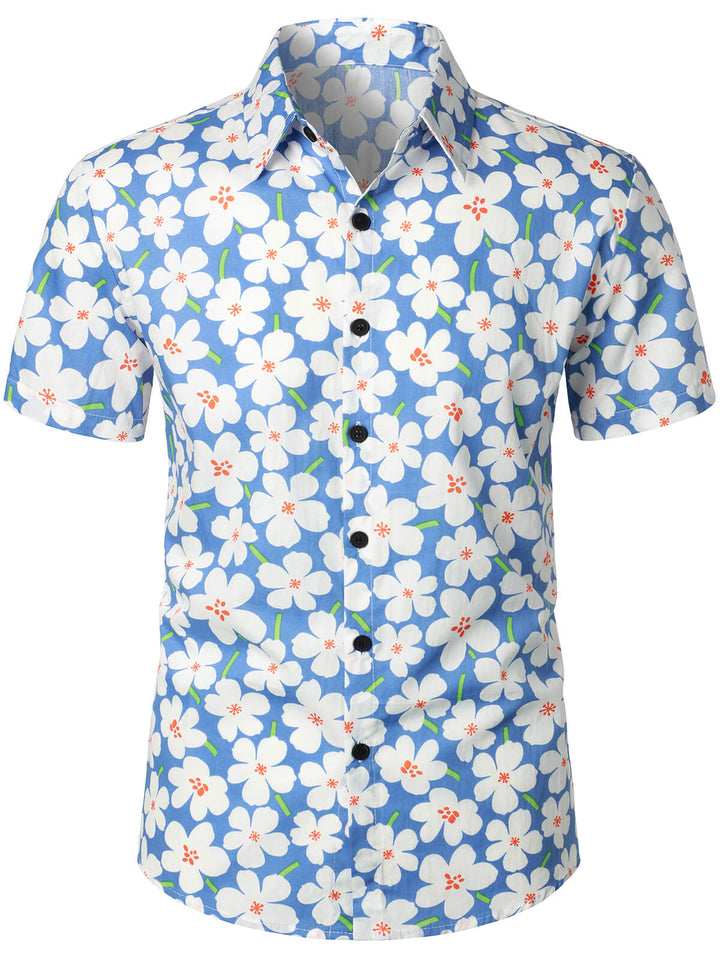 Chemise à manches courtes bleu clair à imprimé floral pour hommes
