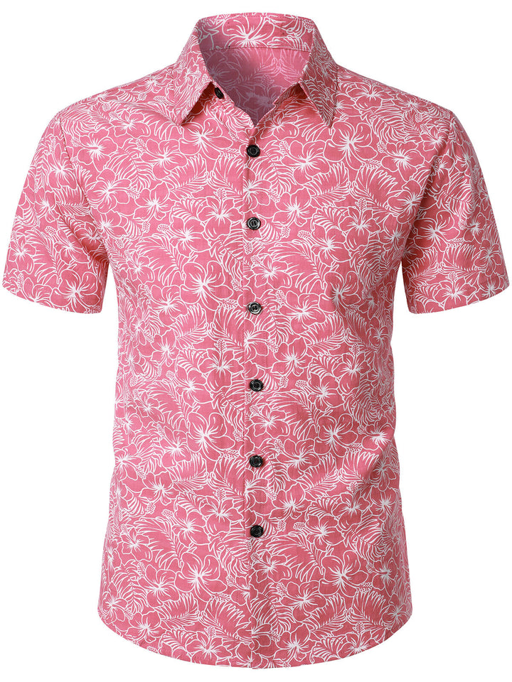 Chemise hawaïenne à manches courtes en coton à fleurs pour hommes