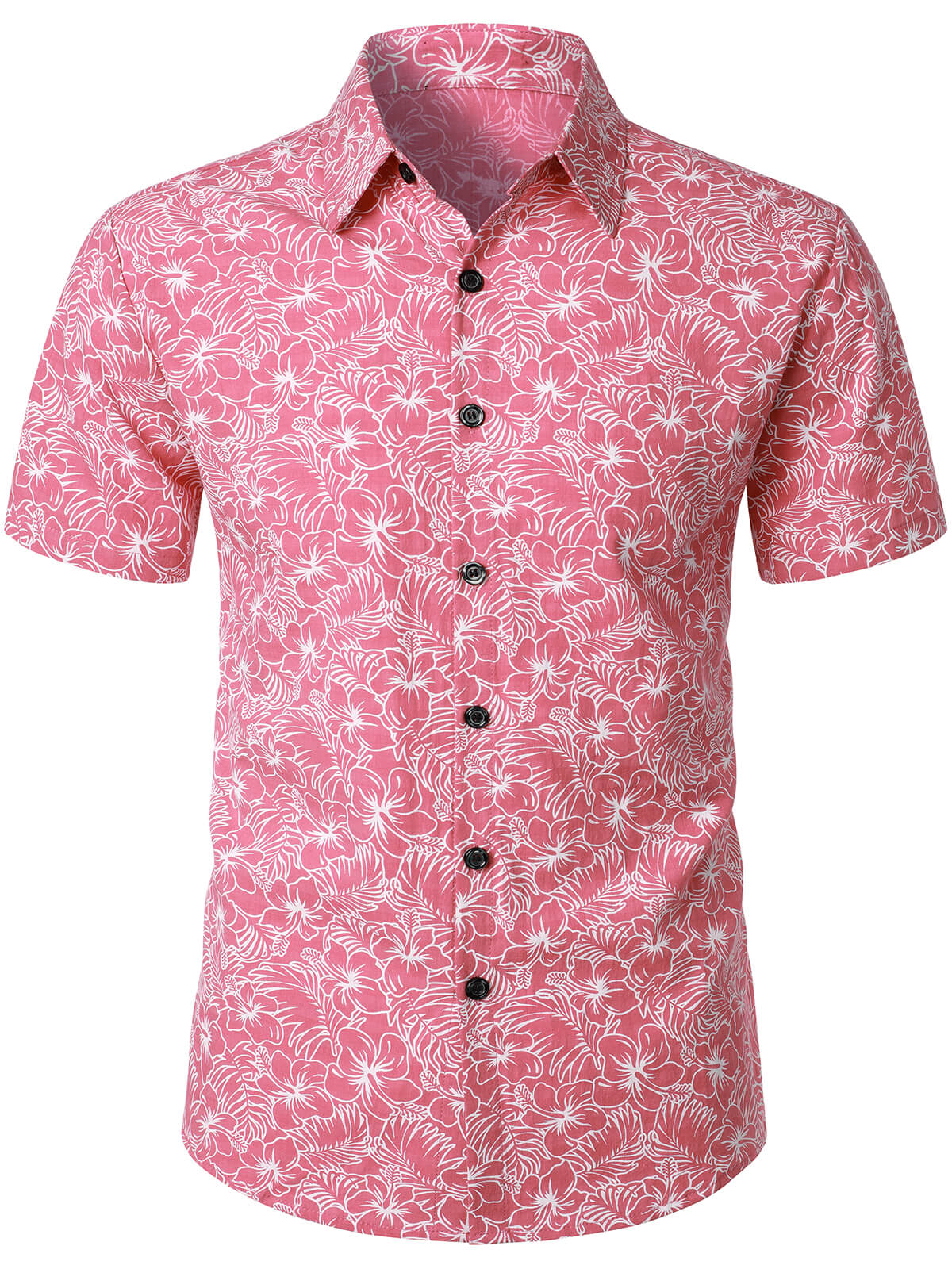 Chemise Hawaïenne à Manches Courtes pour Homme avec Boutons en Couleur Rose