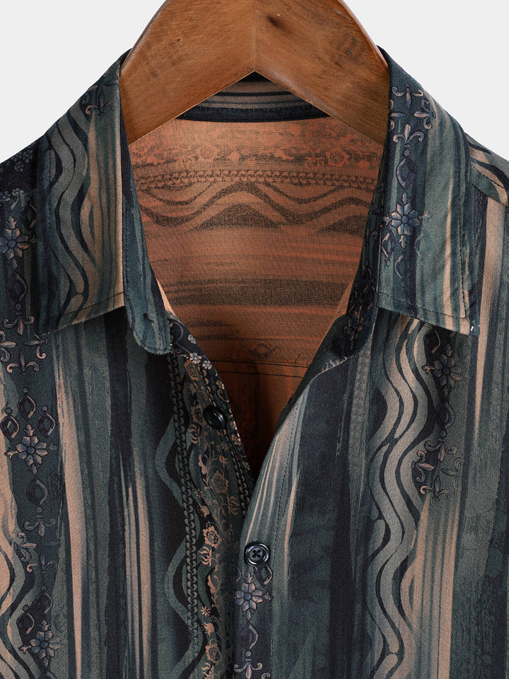 Chemise de plage à manches courtes et imprimé rétro à rayures pour homme
