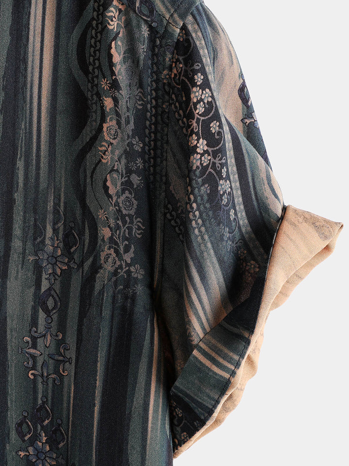 Chemise de plage à manches courtes et imprimé rétro à rayures pour homme