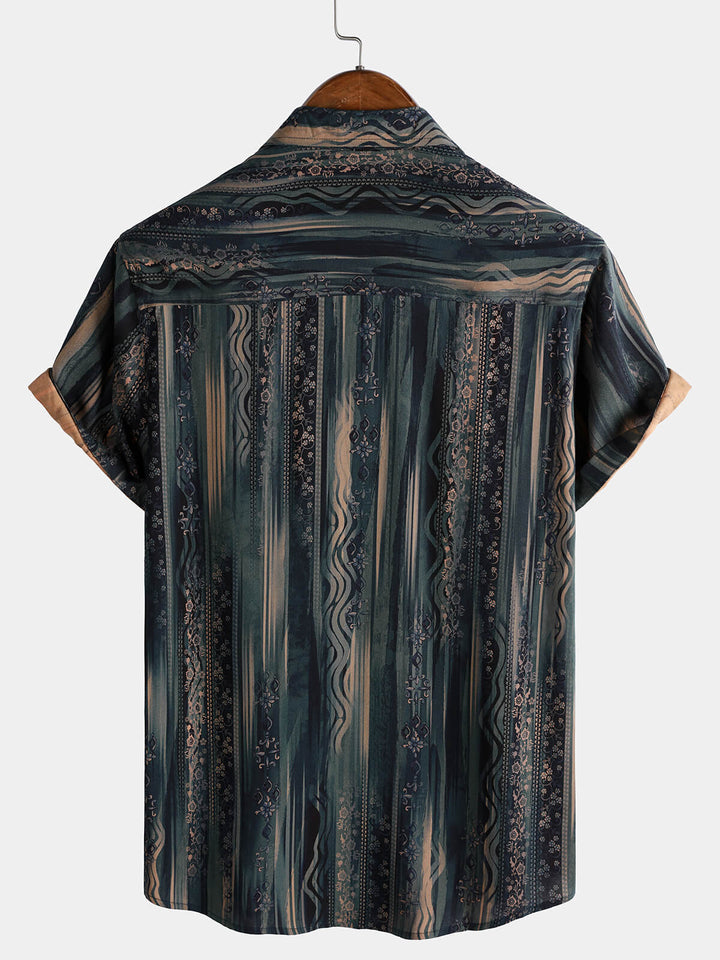 Chemise de plage à manches courtes et imprimé rétro à rayures pour homme