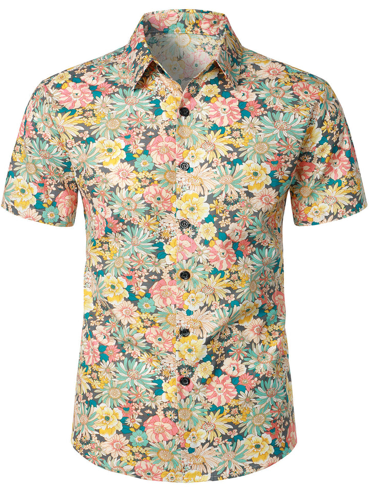 Chemise à manches courtes en coton fleuri pour homme