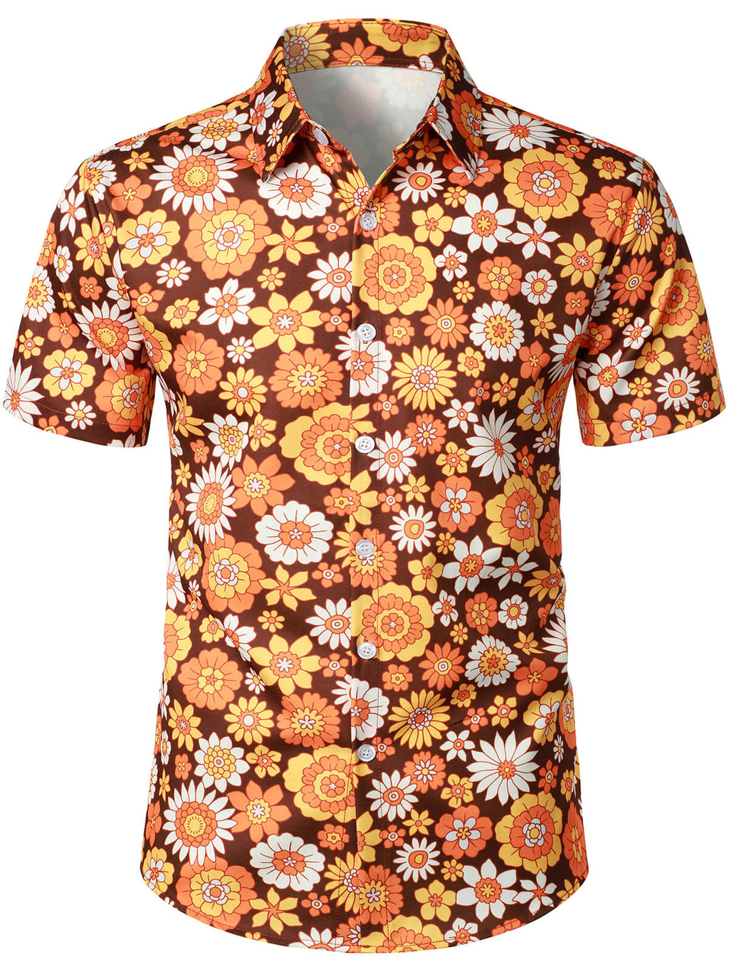 Chemise d'été à manches courtes avec boutons floraux vintage pour homme, thème disco des années 70