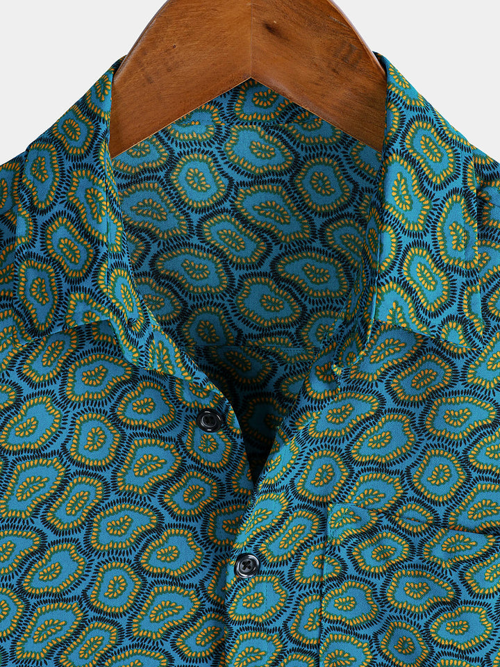 Chemise à manches courtes et poche bleue abstraite pour homme