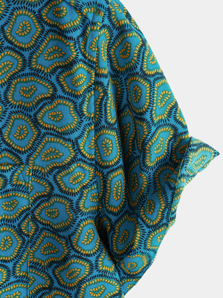 Chemise à manches courtes et poche bleue abstraite pour homme
