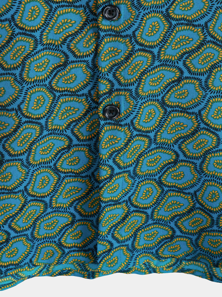 Chemise à manches courtes et poche bleue abstraite pour homme
