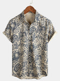 Chemise Vintage à Boutons avec Imprimé Paisley Floral Rétro pour Homme à Manches Courtes