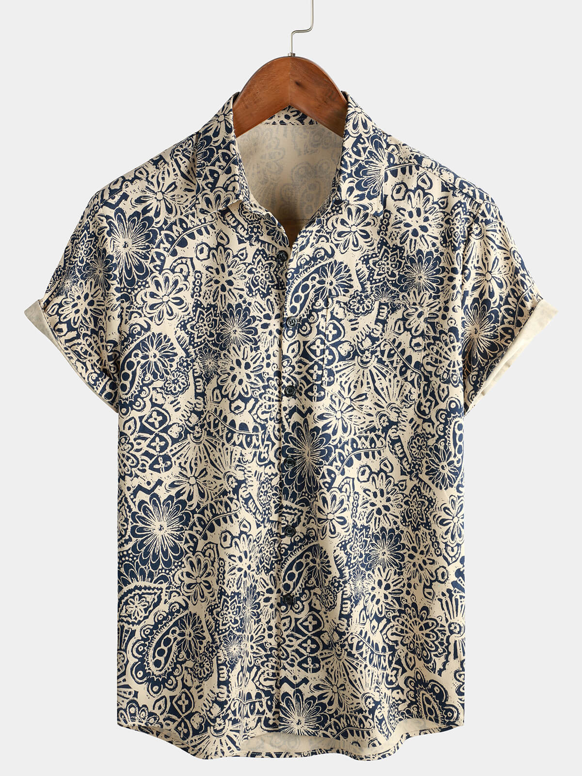 Chemise Vintage à Boutons avec Imprimé Paisley Floral Rétro pour Homme à Manches Courtes