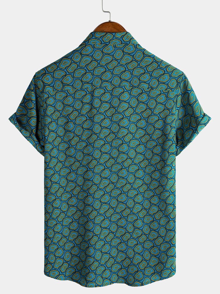 Chemise à manches courtes et poche bleue abstraite pour homme