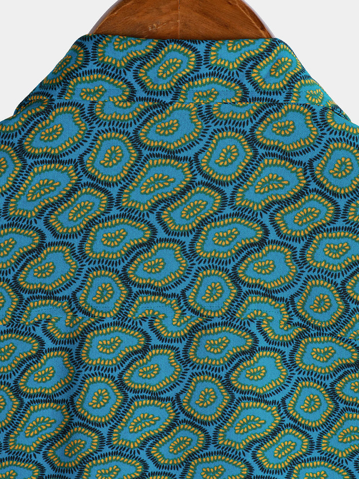Chemise à manches courtes et poche bleue abstraite pour homme
