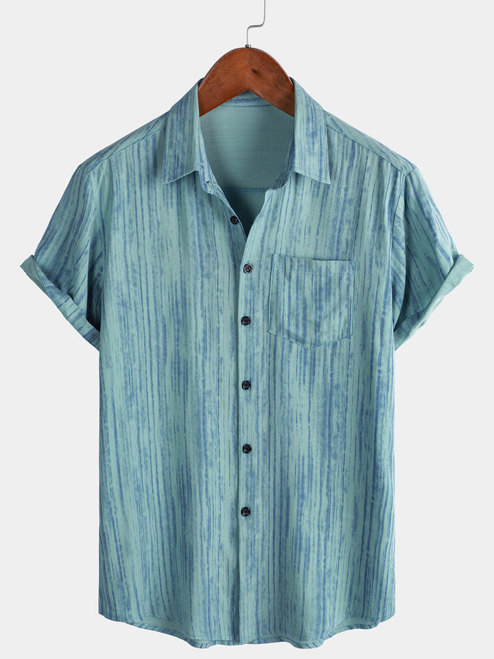 Chemise rayée bleue respirante à manches courtes et poches pour homme