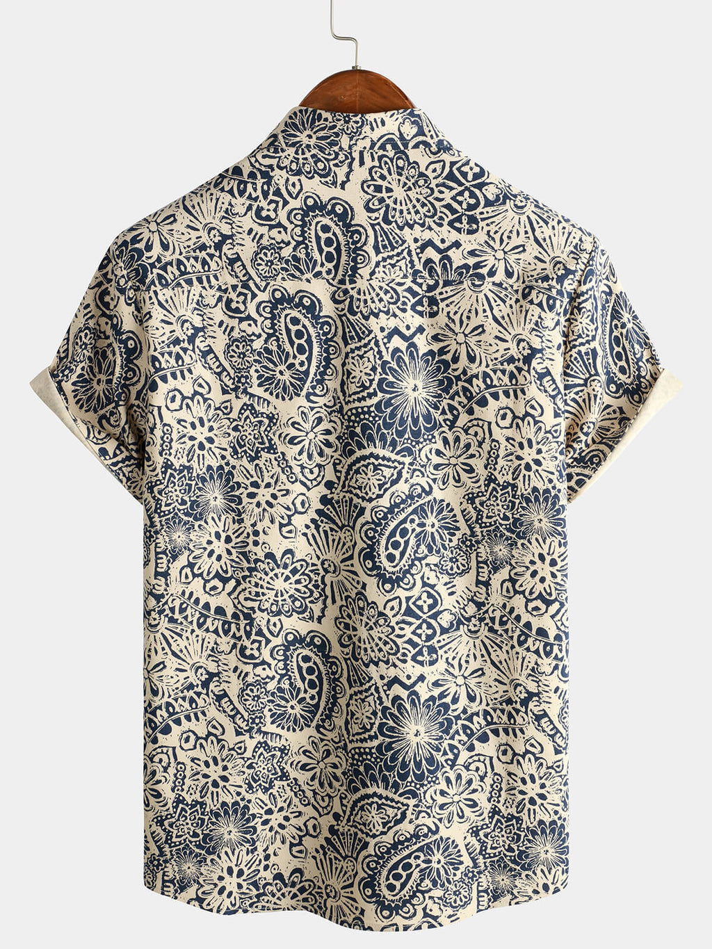 Chemise boutonnée vintage à imprimé cachemire des années 70 avec poche à fleurs rétro pour hommes