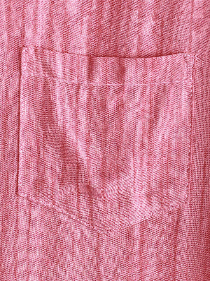 Chemise rayée rose respirante à manches courtes et poches pour homme