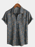 Chemise pour Homme à Imprimé Paisley Floral Vintage Retro des Années 70 avec Boutons et Manches Courtes pour la Plage