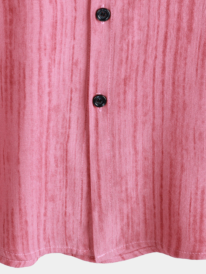 Chemise rayée rose respirante à manches courtes et poches pour homme