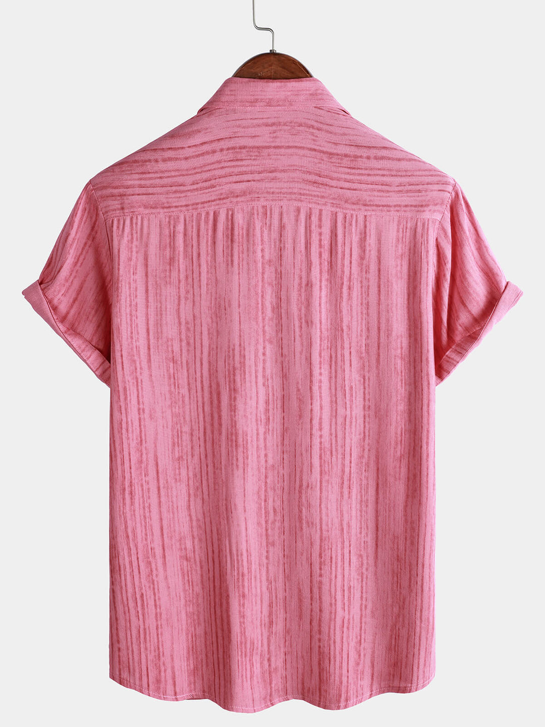 Chemise rayée rose respirante à manches courtes et poches pour homme