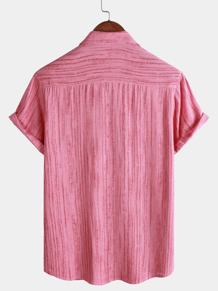 Chemise rayée rose respirante à manches courtes et poches pour homme