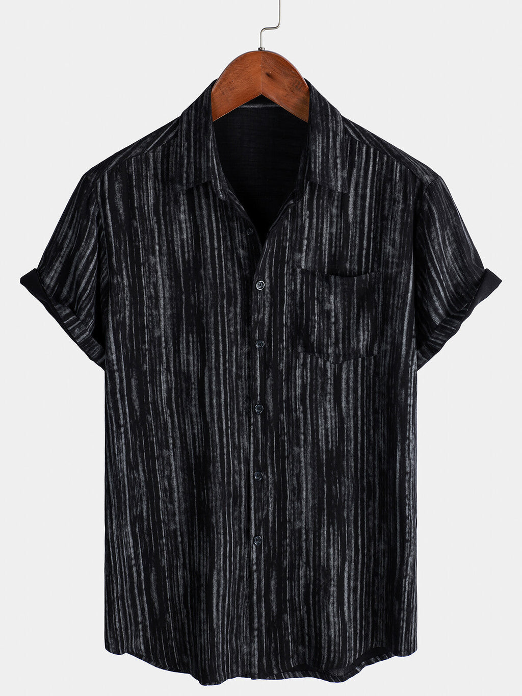 Chemise à Manches Courtes à Rayures Noires pour Homme avec Poche Respirante